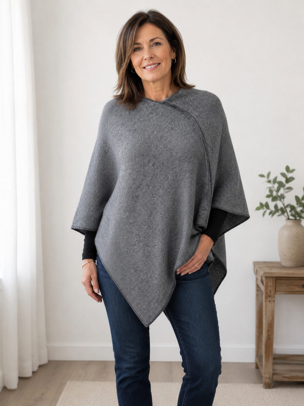 Fratelli Talli Women's One Size Poncho Shawl Wool Alpaca Blend Italy Gray